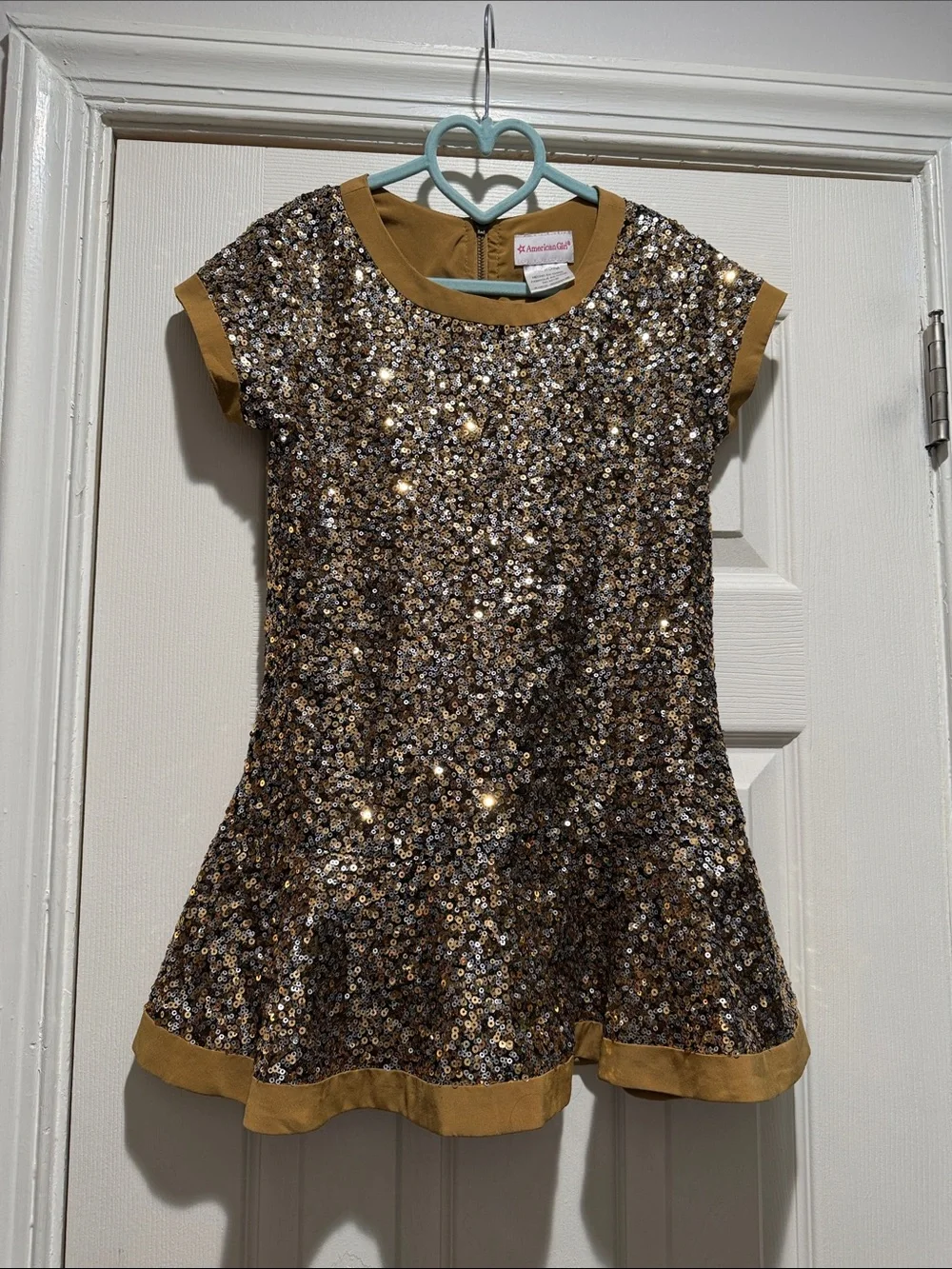 American Girl Dress Sparkle Sequin Gold Trim Kids Dress Size 10-12
